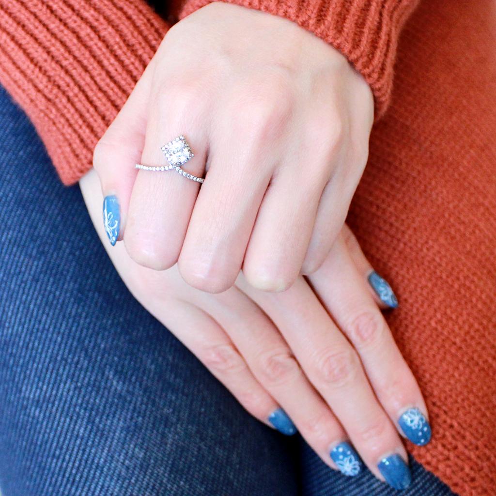 MADA136 - High polished (no plating) Stainless Steel Ring with AAA Grade CZ in Clear