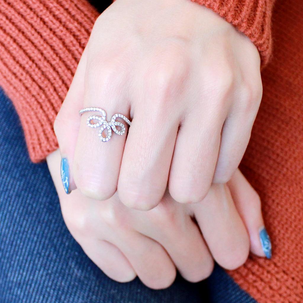 MADA141 - High polished (no plating) Stainless Steel Ring with AAA Grade CZ in Clear