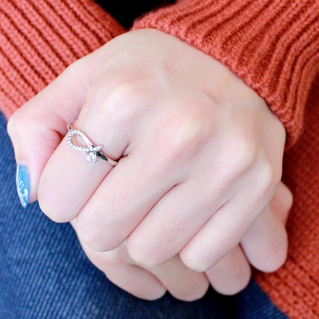 MADA143 - High polished (no plating) Stainless Steel Ring with AAA Grade CZ in Clear