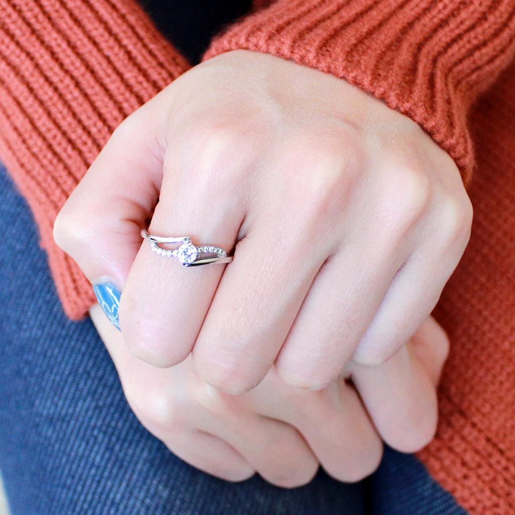 MADA144 - High polished (no plating) Stainless Steel Ring with AAA Grade CZ in Clear