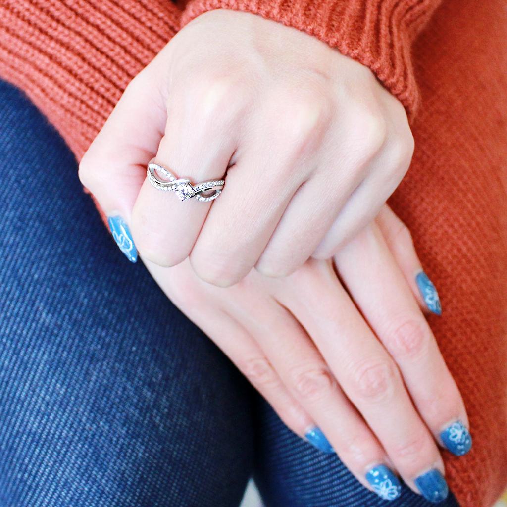 MADA147 - High polished (no plating) Stainless Steel Ring with AAA Grade CZ in Clear