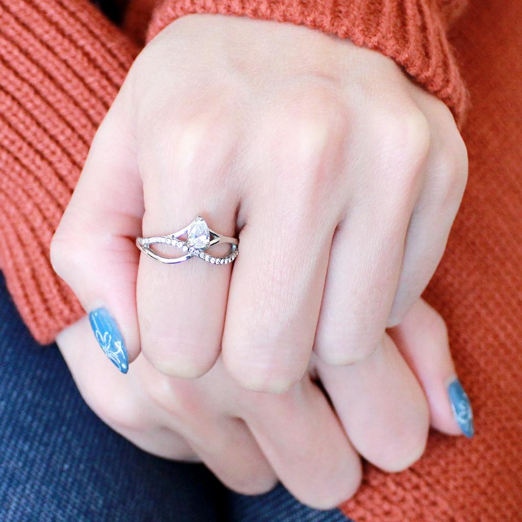 MADA149 - High polished (no plating) Stainless Steel Ring with AAA Grade CZ in Clear