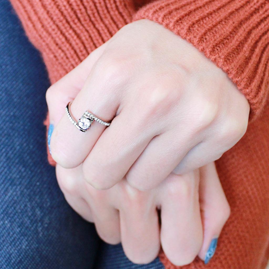 MADA151 - High polished (no plating) Stainless Steel Ring with AAA Grade CZ in Clear