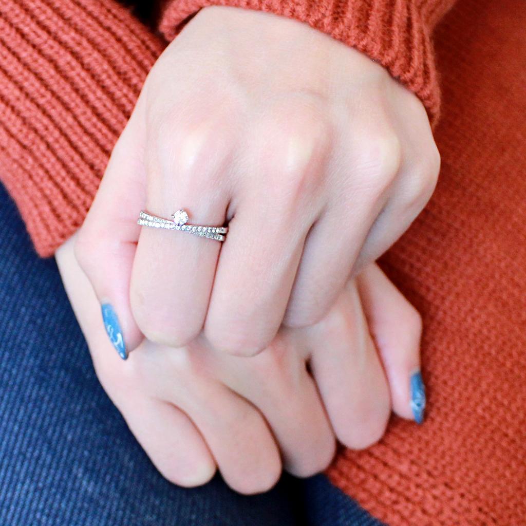 MADA153 - High polished (no plating) Stainless Steel Ring with AAA Grade CZ in Clear