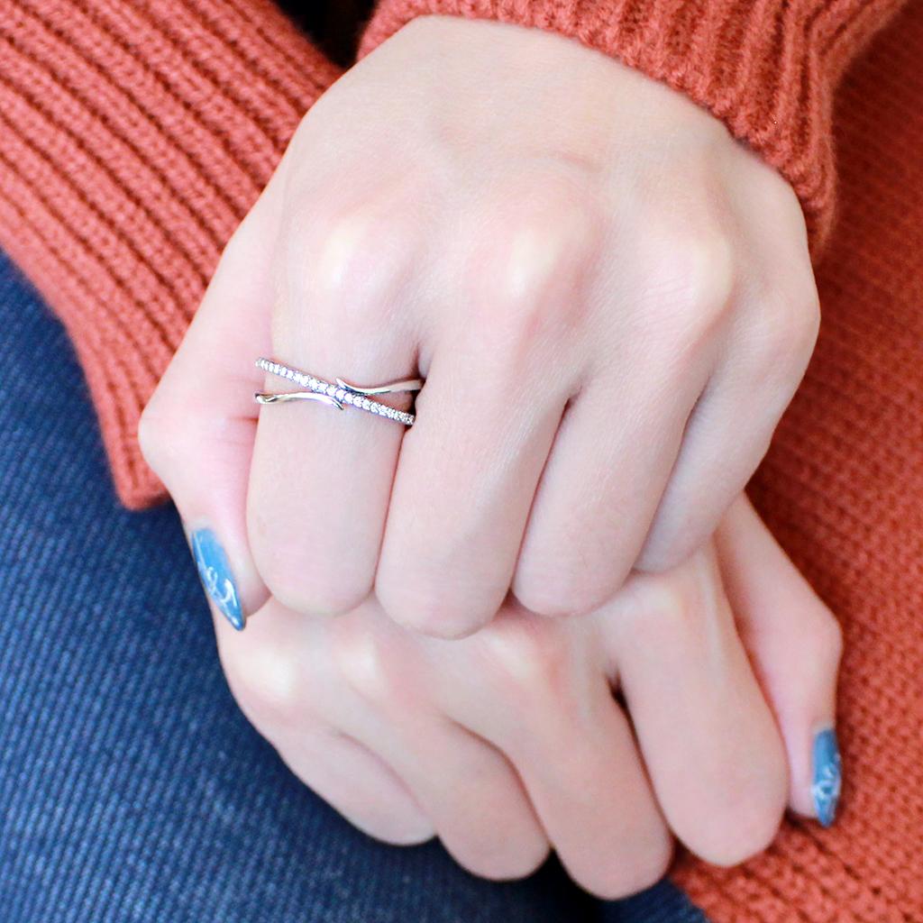 MADA155 - High polished (no plating) Stainless Steel Ring with AAA Grade CZ in Clear