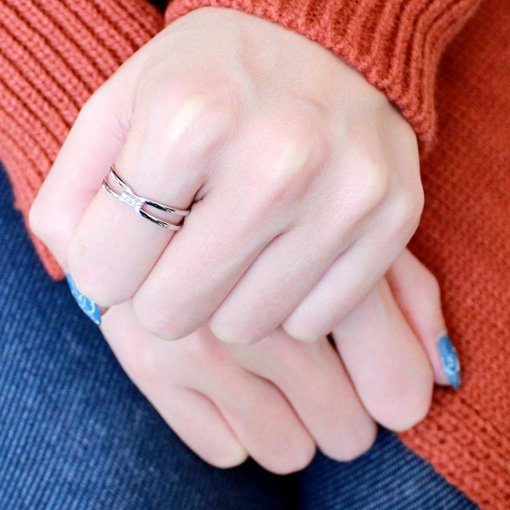 MADA160 - High polished (no plating) Stainless Steel Ring with AAA Grade CZ in Clear