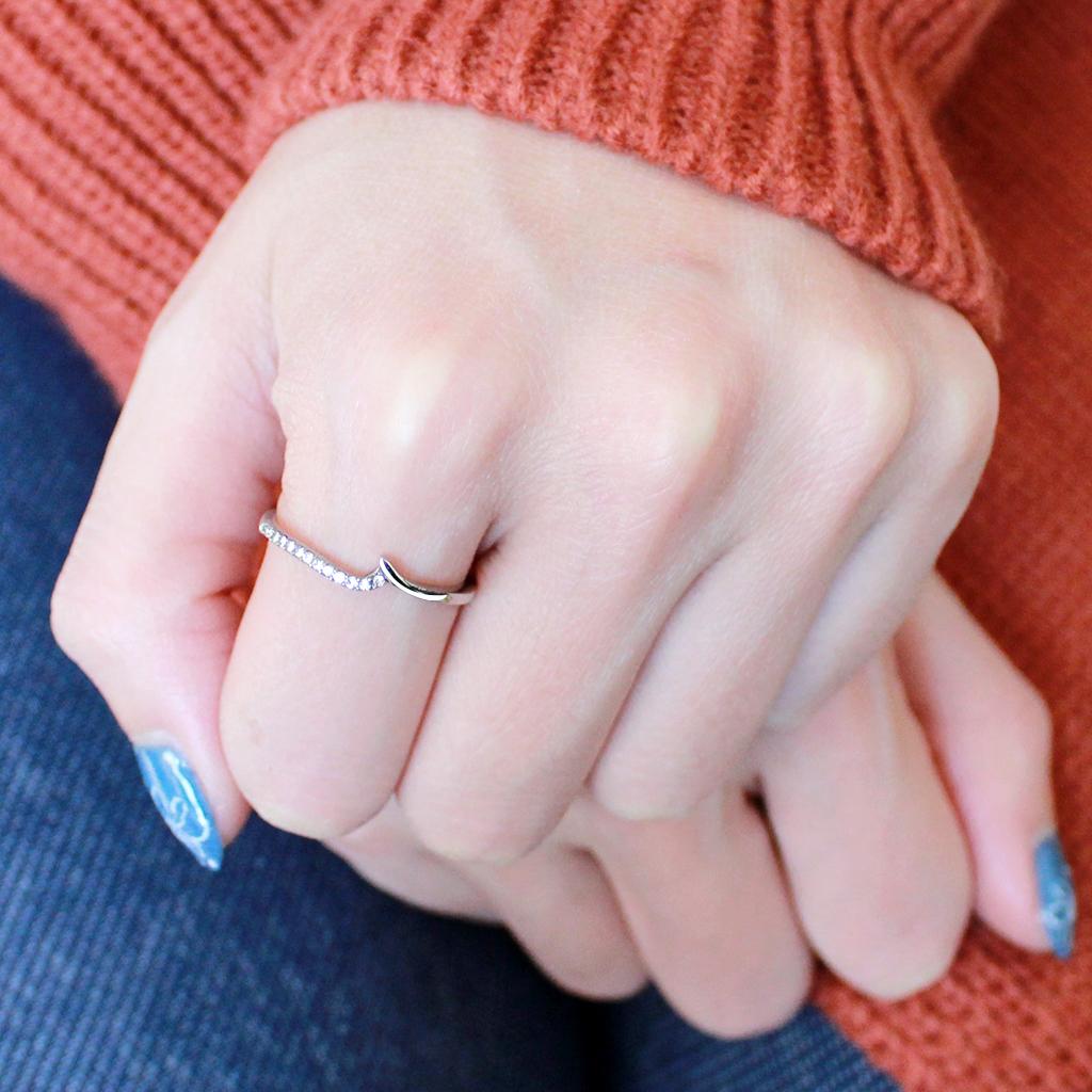 MADA162 - High polished (no plating) Stainless Steel Ring with AAA Grade CZ in Clear