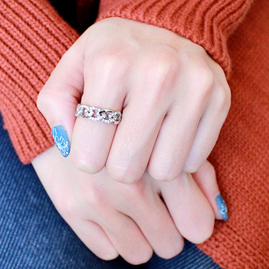 MADA163 - High polished (no plating) Stainless Steel Ring with AAA Grade CZ in Clear