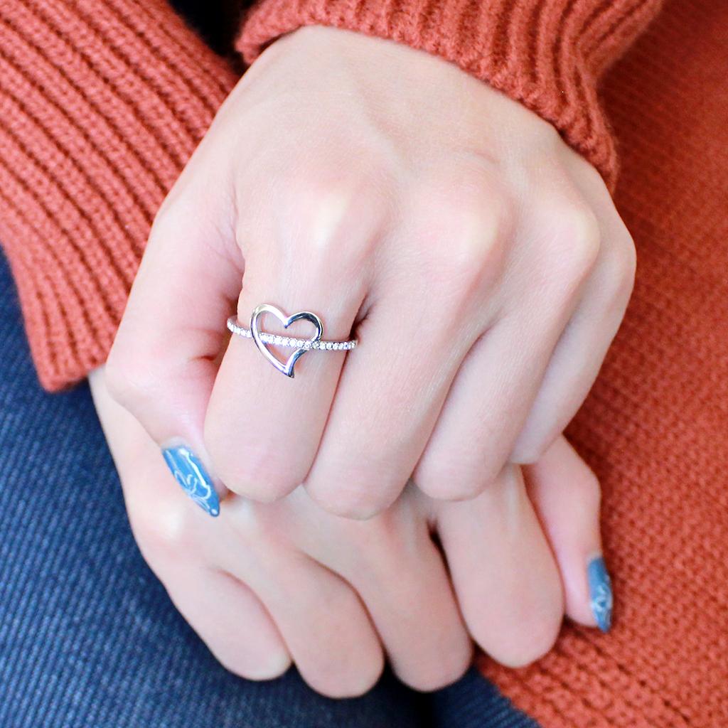 MADA164 - High polished (no plating) Stainless Steel Ring with AAA Grade CZ in Clear