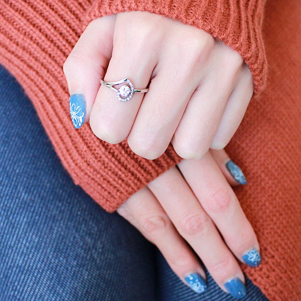 MADA165 - High polished (no plating) Stainless Steel Ring with AAA Grade CZ in Clear