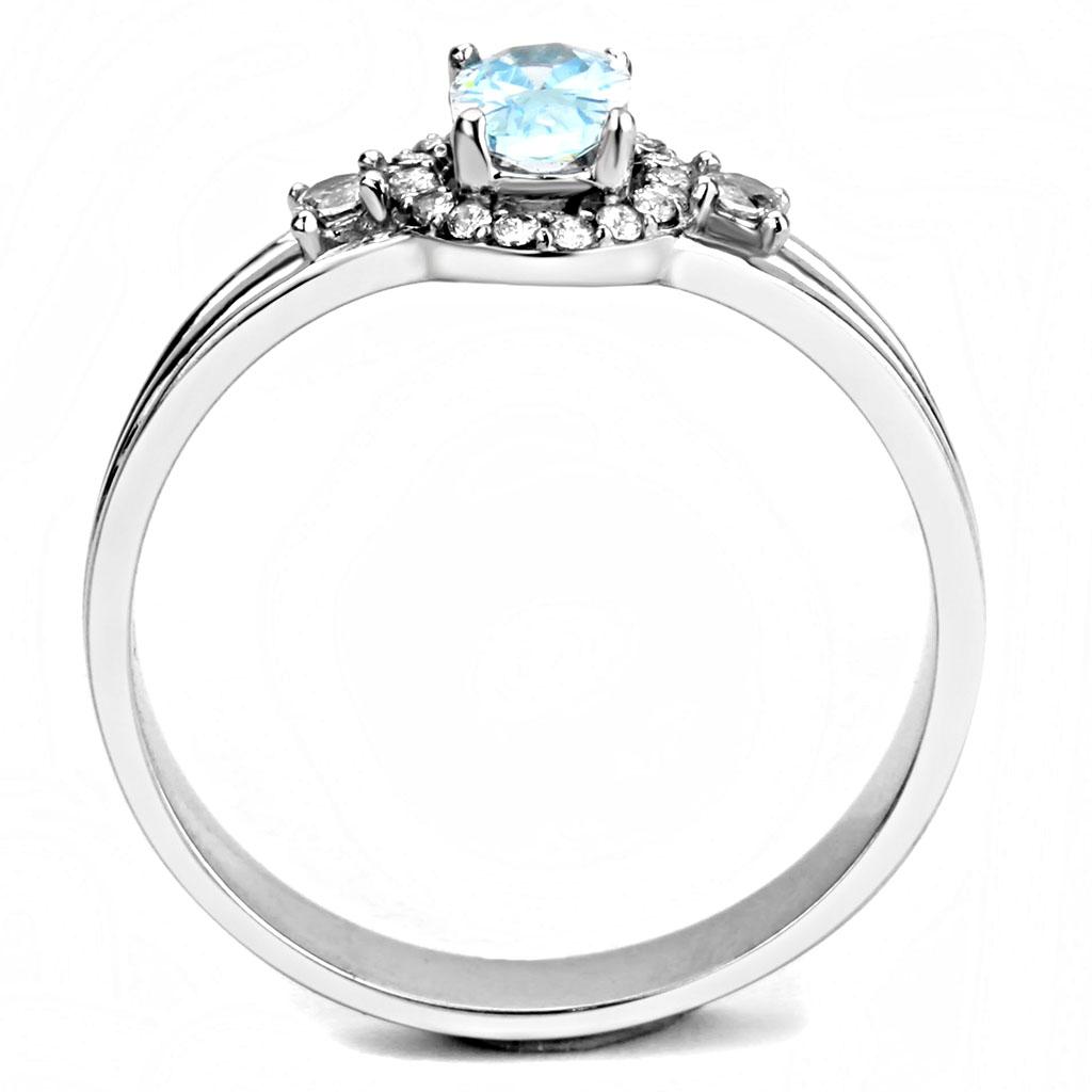 MADA166 - High polished (no plating) Stainless Steel Ring with AAA Grade CZ in Sea Blue