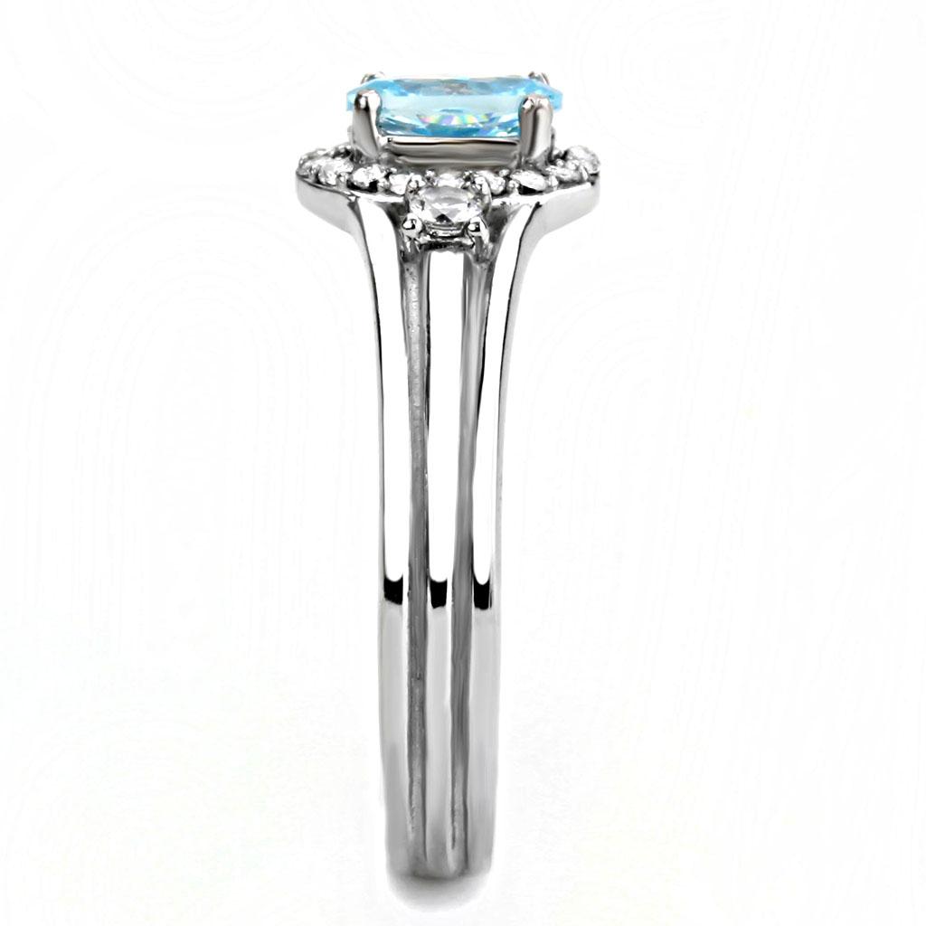 MADA166 - High polished (no plating) Stainless Steel Ring with AAA Grade CZ in Sea Blue