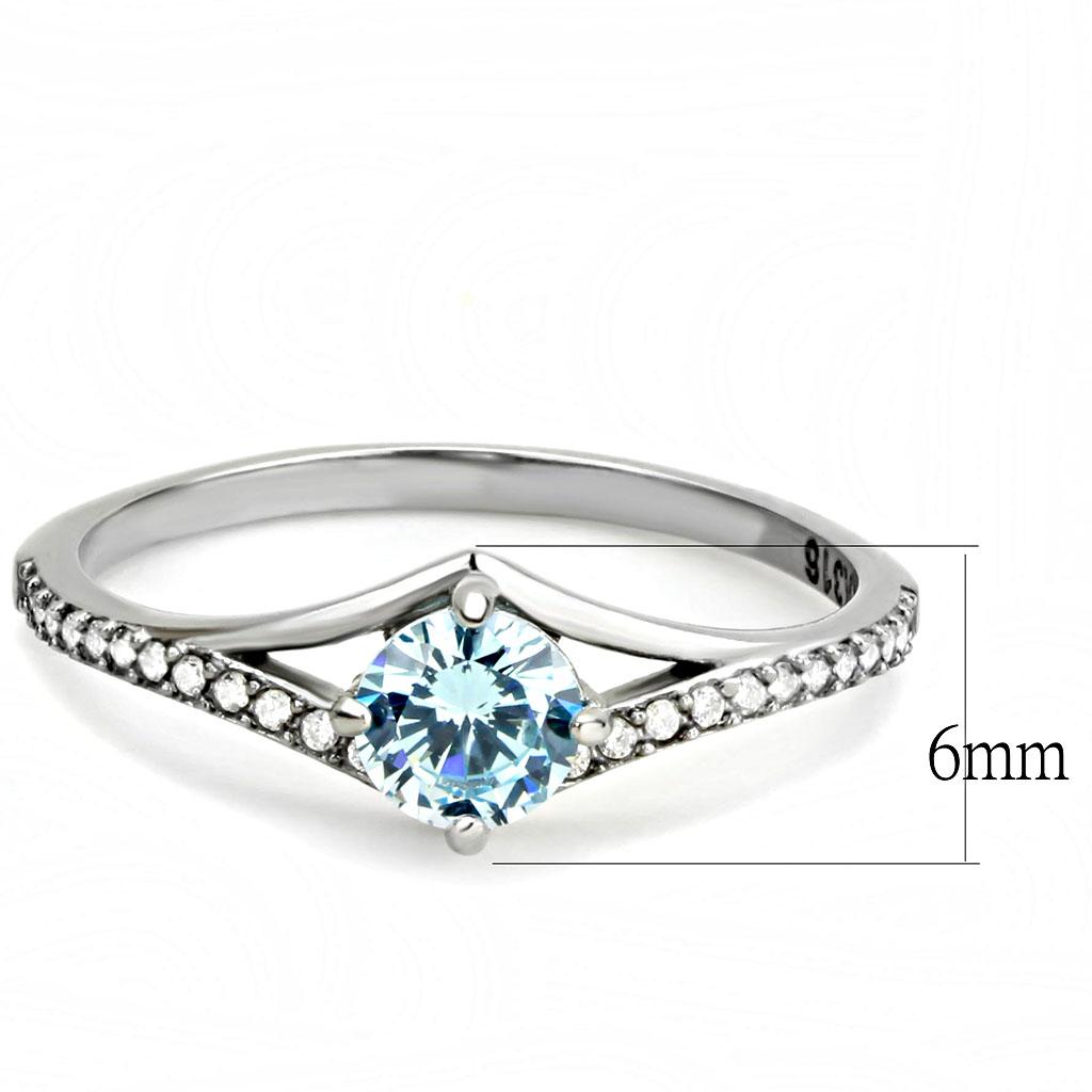 MADA167 - High polished (no plating) Stainless Steel Ring with AAA Grade CZ in Sea Blue