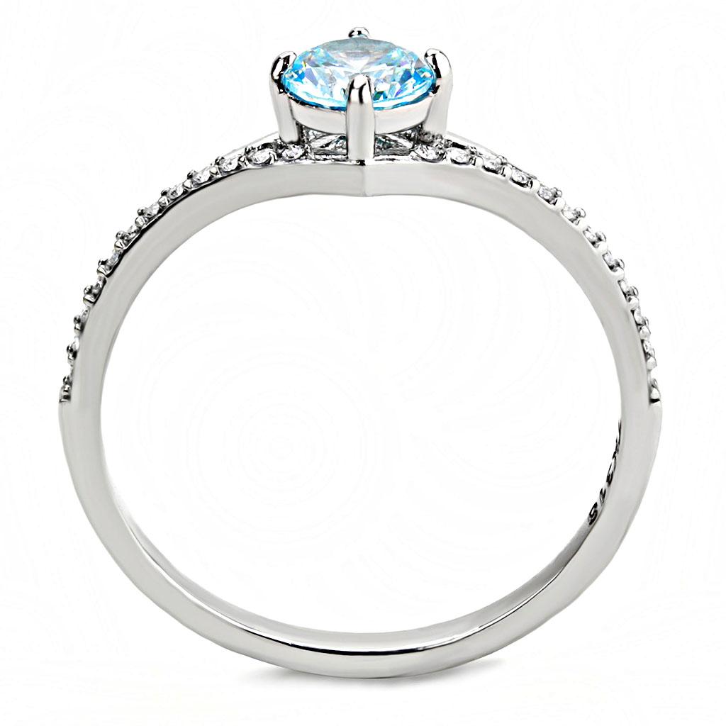 MADA167 - High polished (no plating) Stainless Steel Ring with AAA Grade CZ in Sea Blue