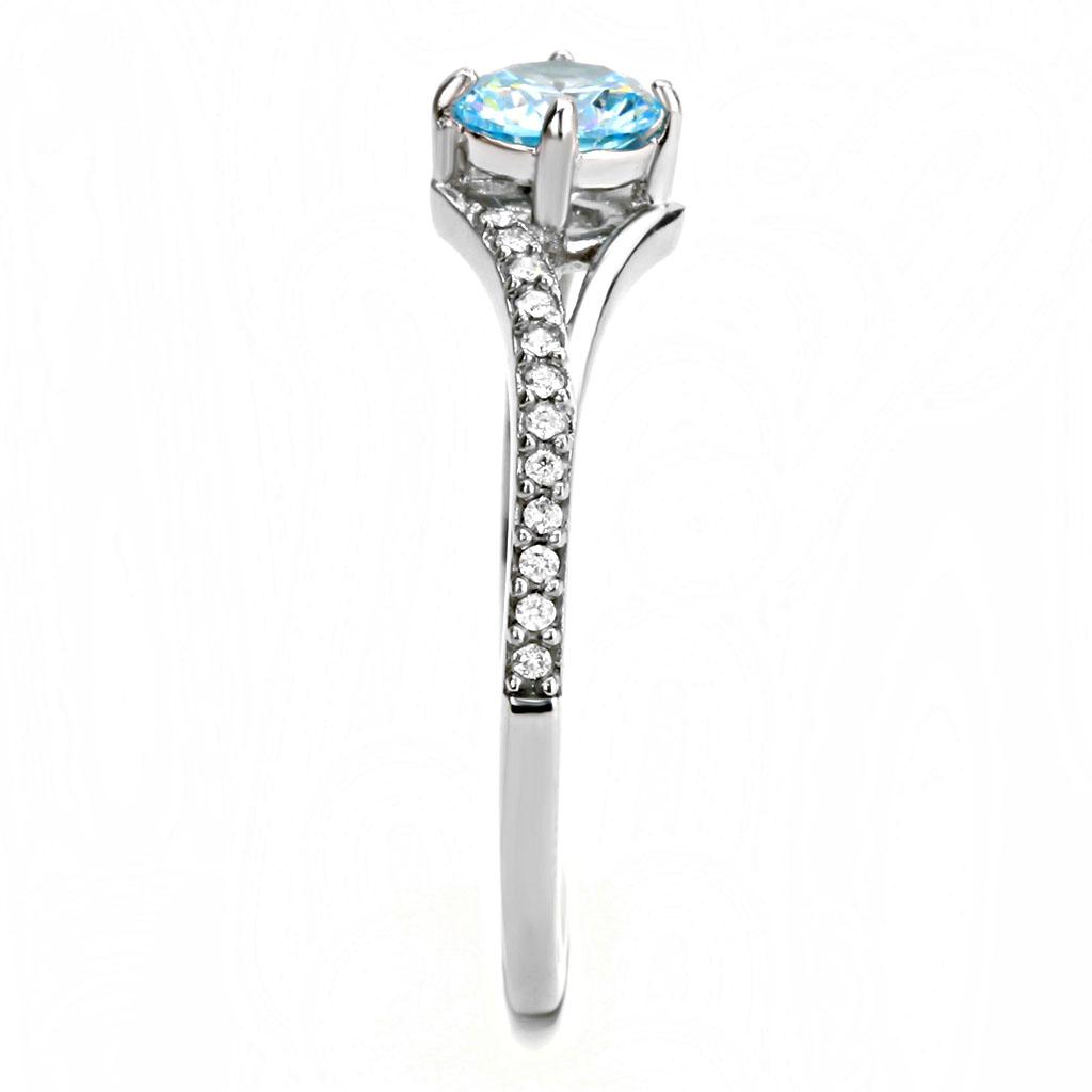 MADA167 - High polished (no plating) Stainless Steel Ring with AAA Grade CZ in Sea Blue