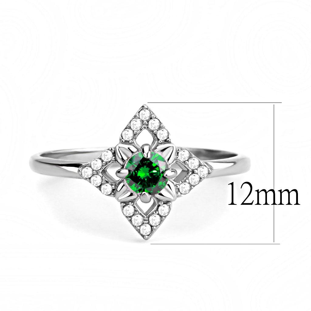MADA168 - High polished (no plating) Stainless Steel Ring with AAA Grade CZ in Emerald