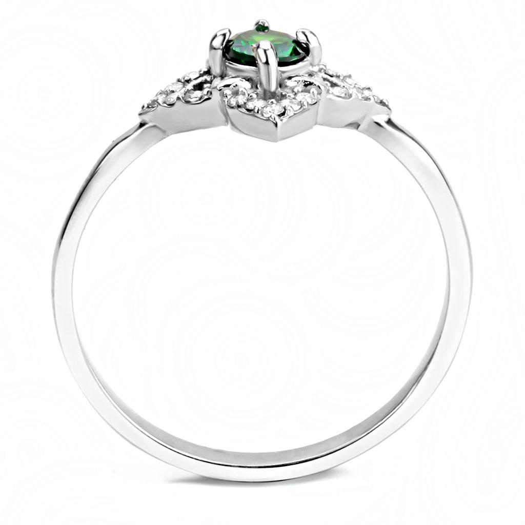 MADA168 - High polished (no plating) Stainless Steel Ring with AAA Grade CZ in Emerald