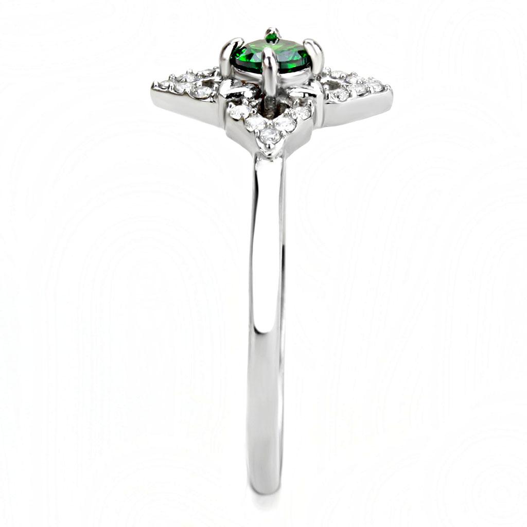 MADA168 - High polished (no plating) Stainless Steel Ring with AAA Grade CZ in Emerald