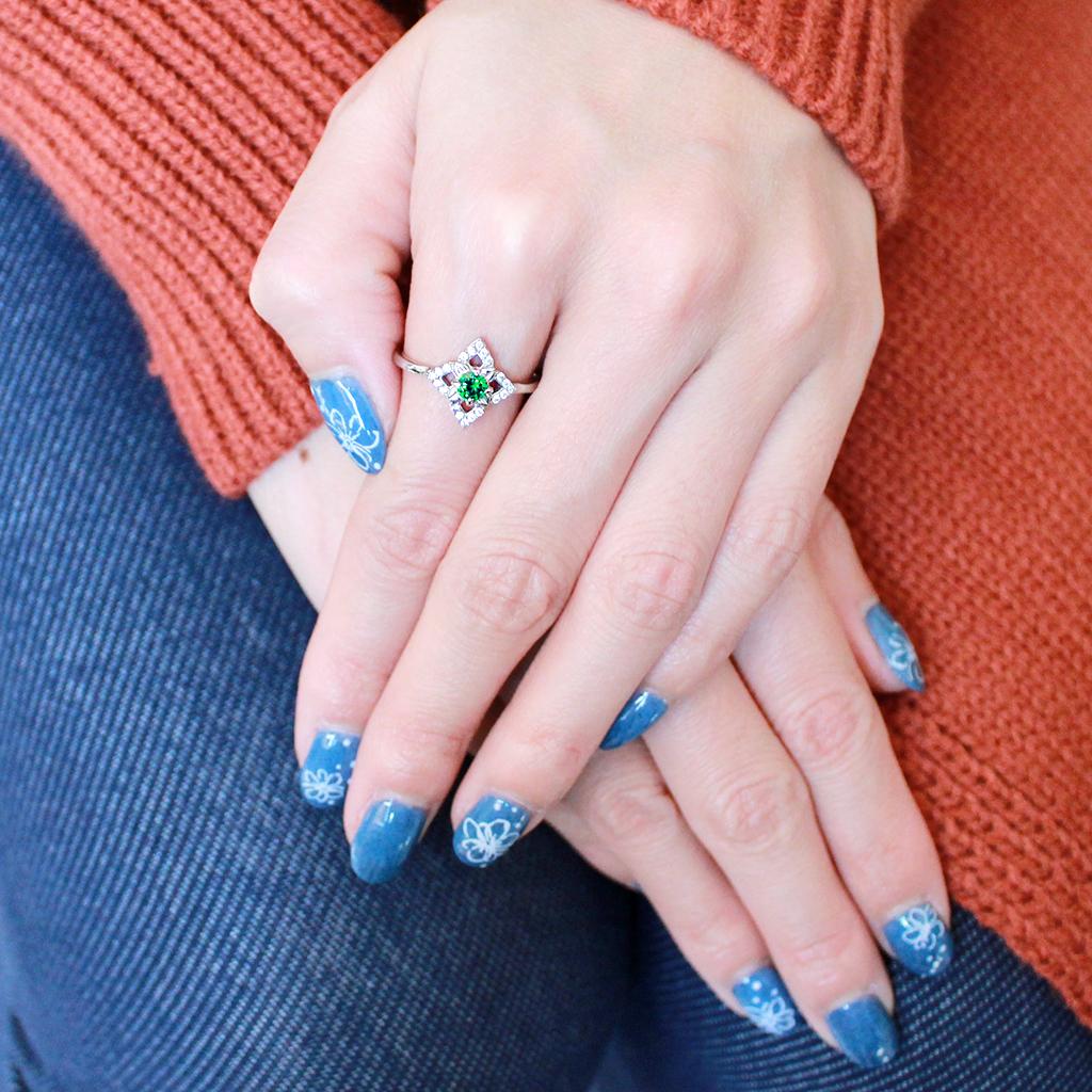 MADA168 - High polished (no plating) Stainless Steel Ring with AAA Grade CZ in Emerald