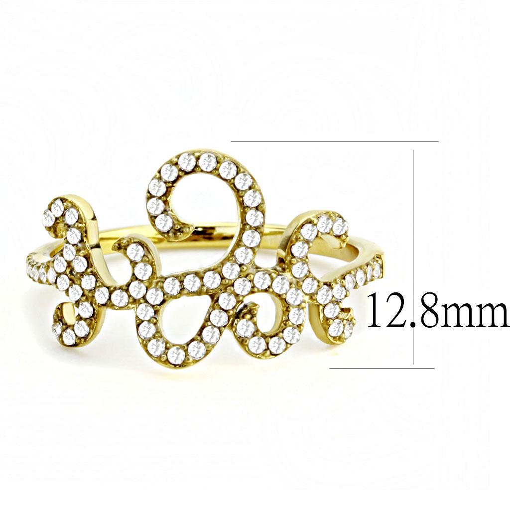 MADA170 - IP Gold(Ion Plating) Stainless Steel Ring with AAA Grade CZ in Clear
