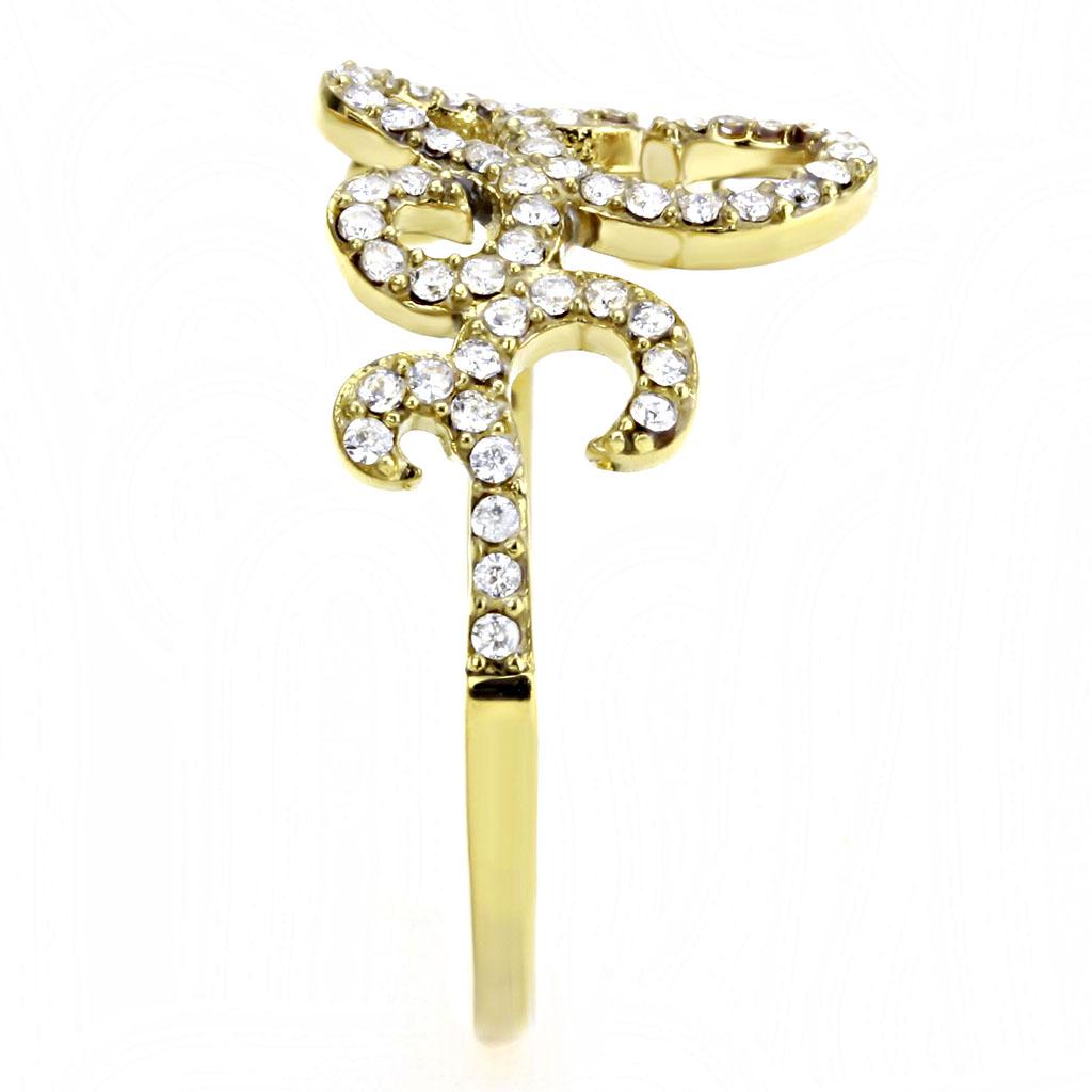 MADA170 - IP Gold(Ion Plating) Stainless Steel Ring with AAA Grade CZ in Clear