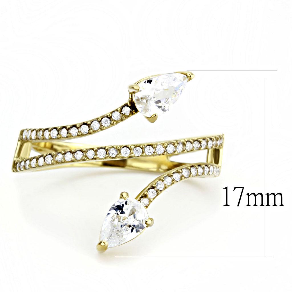 MADA171 - IP Gold(Ion Plating) Stainless Steel Ring with AAA Grade CZ in Clear