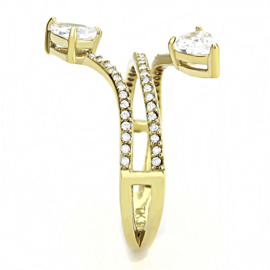 MADA171 - IP Gold(Ion Plating) Stainless Steel Ring with AAA Grade CZ in Clear
