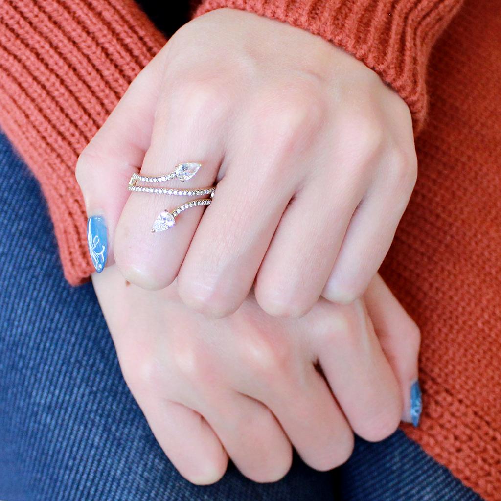 MADA171 - IP Gold(Ion Plating) Stainless Steel Ring with AAA Grade CZ in Clear