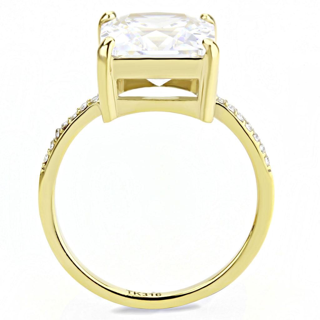 MADA172 - IP Gold(Ion Plating) Stainless Steel Ring with AAA Grade CZ in Clear