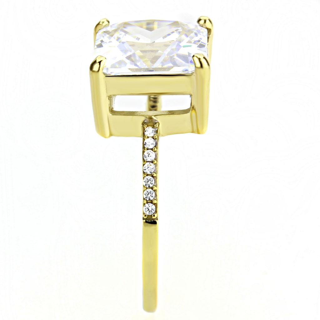 MADA172 - IP Gold(Ion Plating) Stainless Steel Ring with AAA Grade CZ in Clear