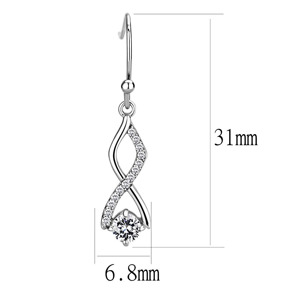 MADA181 - High polished (no plating) Stainless Steel Earrings with AAA Grade CZ in Clear