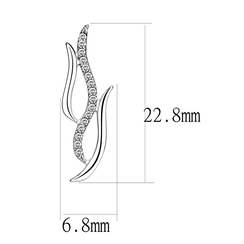 MADA182 - High polished (no plating) Stainless Steel Earrings with AAA Grade CZ in Clear