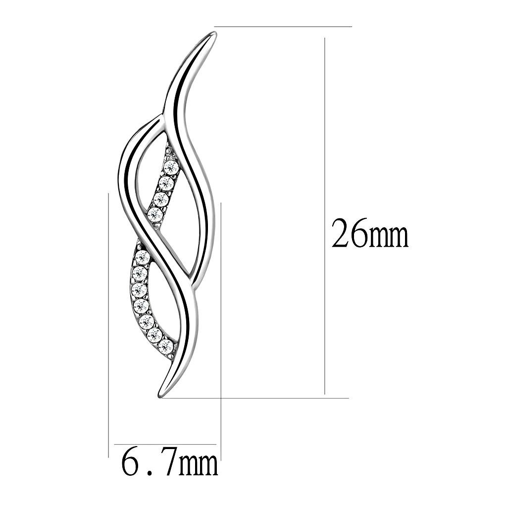 MADA187 - High polished (no plating) Stainless Steel Earrings with AAA Grade CZ in Clear