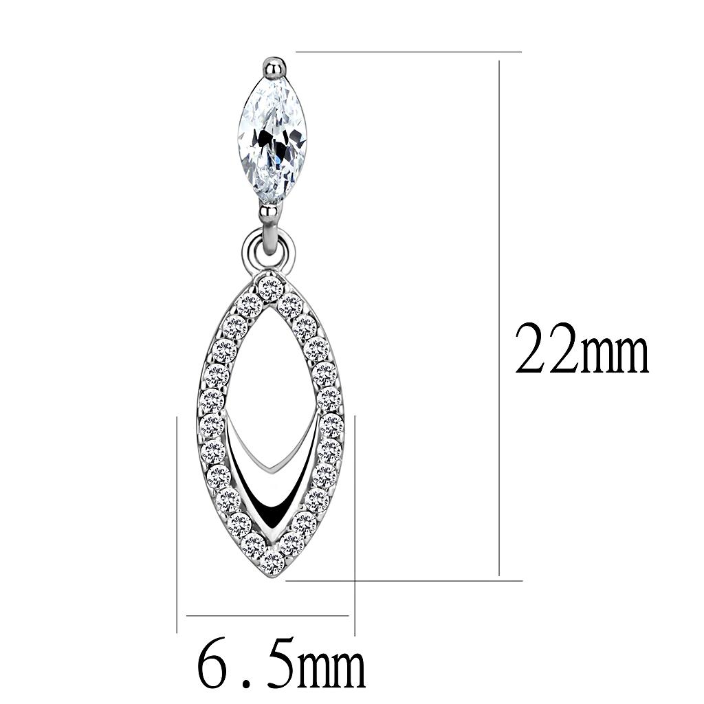 MADA189 - High polished (no plating) Stainless Steel Earrings with AAA Grade CZ in Clear