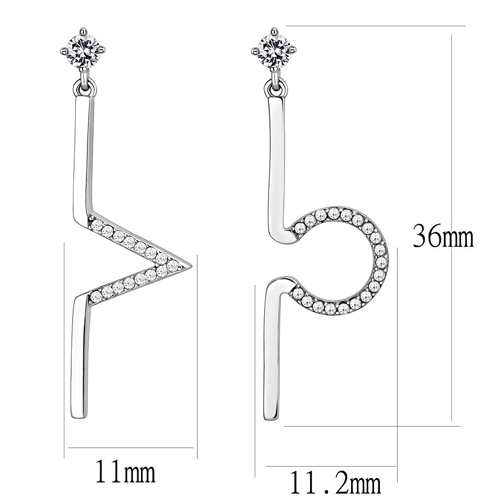 MADA191 - High polished (no plating) Stainless Steel Earrings with AAA Grade CZ in Clear