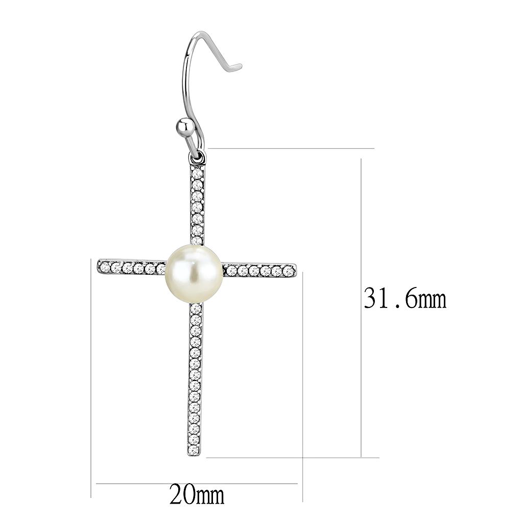 MADA192 - High polished (no plating) Stainless Steel Earrings with Synthetic Pearl in White