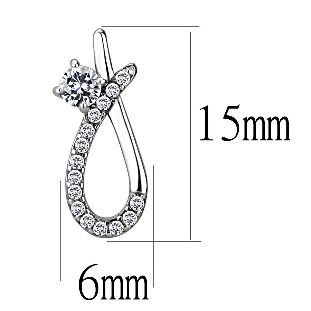 MADA196 - High polished (no plating) Stainless Steel Earrings with AAA Grade CZ in Clear