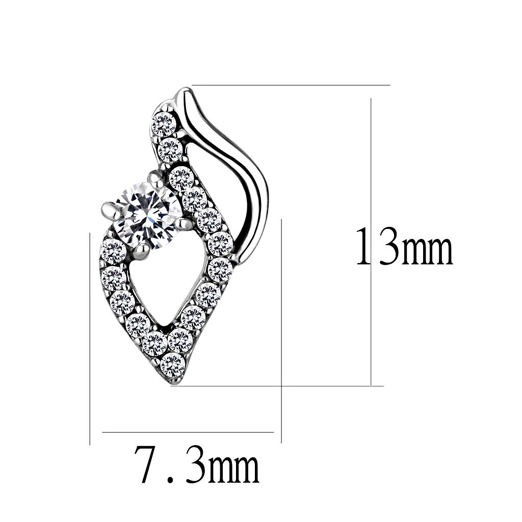 MADA199 - High polished (no plating) Stainless Steel Earrings with AAA Grade CZ in Clear