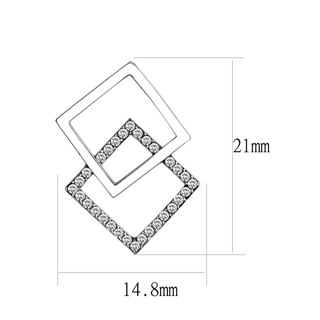 MADA201 - High polished (no plating) Stainless Steel Earrings with AAA Grade CZ in Clear