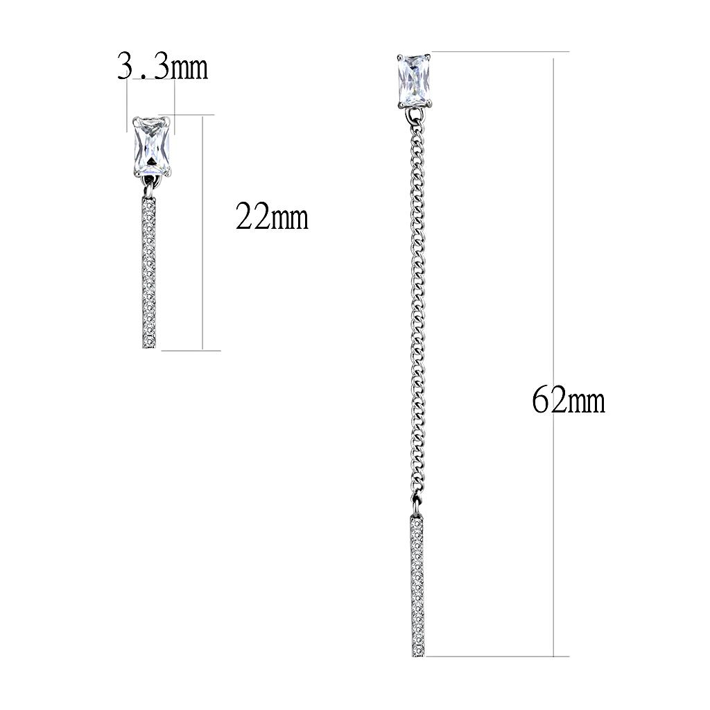 MADA202 - High polished (no plating) Stainless Steel Earrings with AAA Grade CZ in Clear