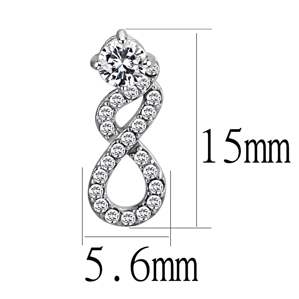MADA203 - High polished (no plating) Stainless Steel Earrings with AAA Grade CZ in Clear