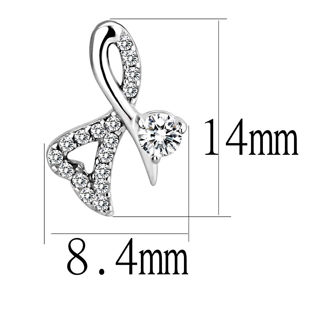 MADA204 - High polished (no plating) Stainless Steel Earrings with AAA Grade CZ in Clear