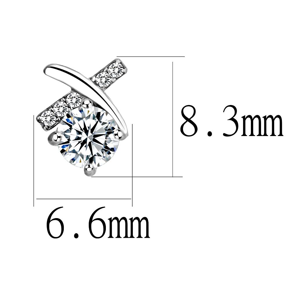 MADA205 - High polished (no plating) Stainless Steel Earrings with AAA Grade CZ in Clear