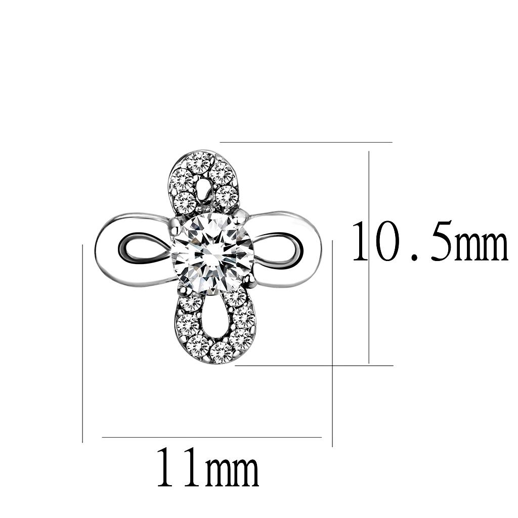 MADA206 - High polished (no plating) Stainless Steel Earrings with AAA Grade CZ in Clear
