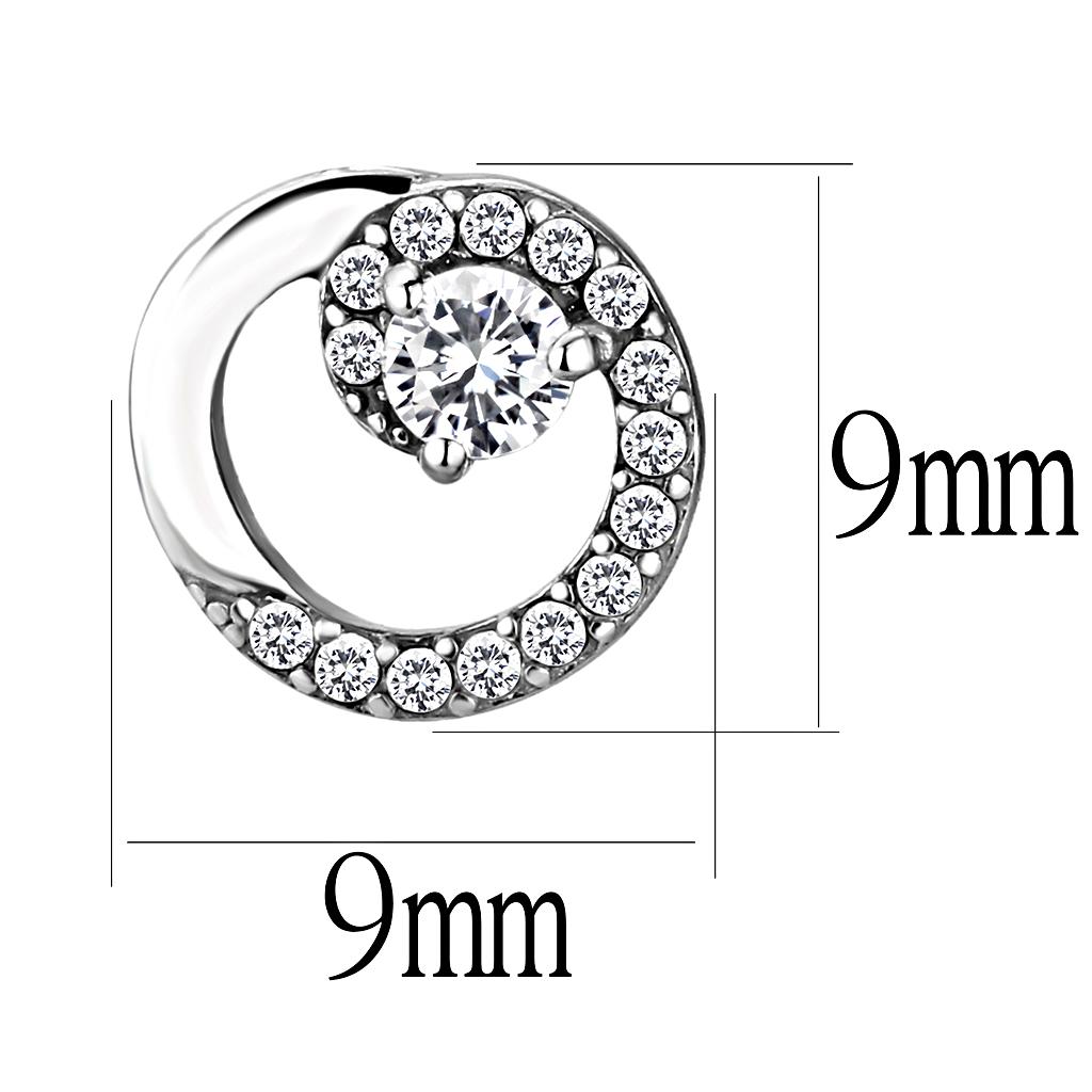 MADA207 - High polished (no plating) Stainless Steel Earrings with AAA Grade CZ in Clear