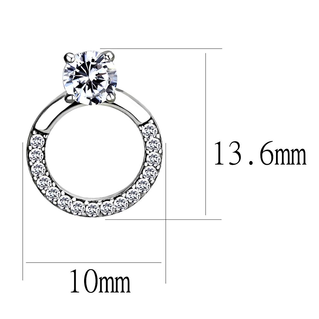 MADA208 - High polished (no plating) Stainless Steel Earrings with AAA Grade CZ in Clear