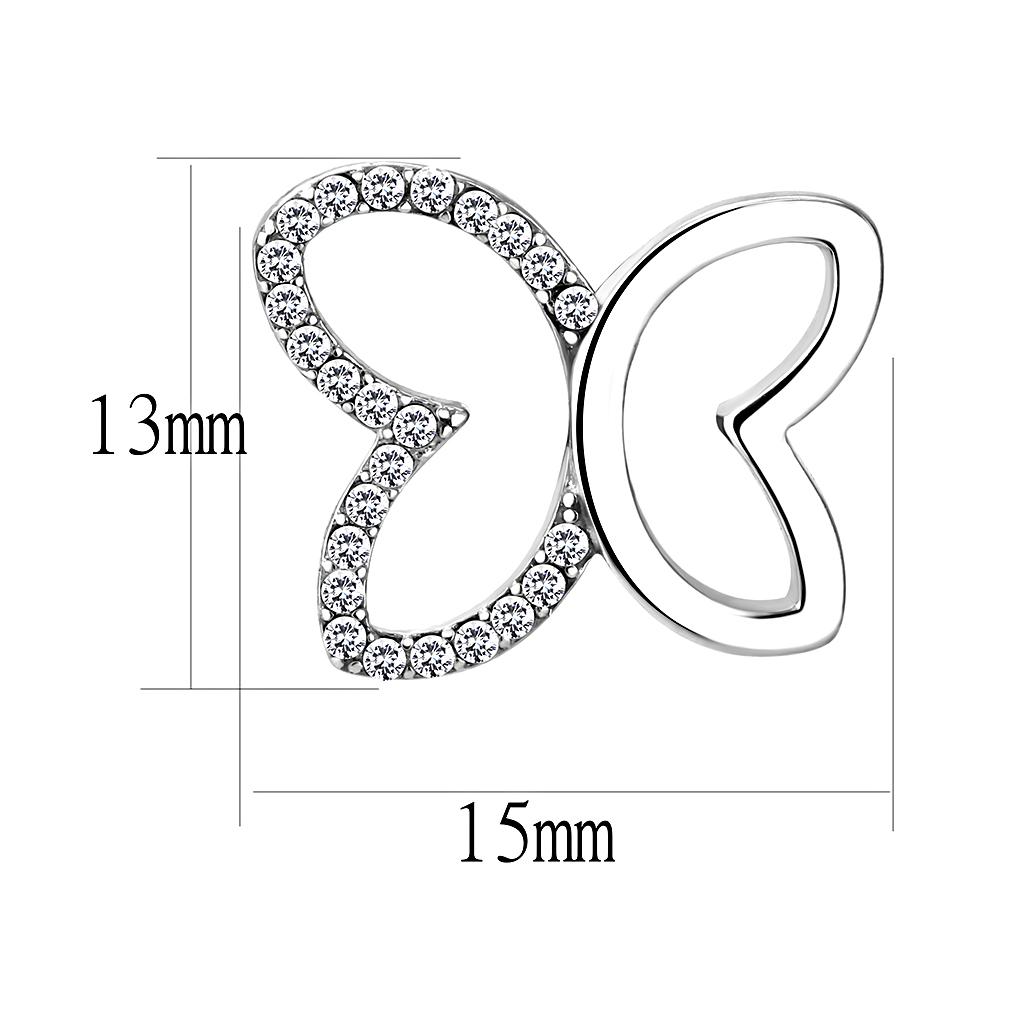 MADA209 - High polished (no plating) Stainless Steel Earrings with AAA Grade CZ in Clear