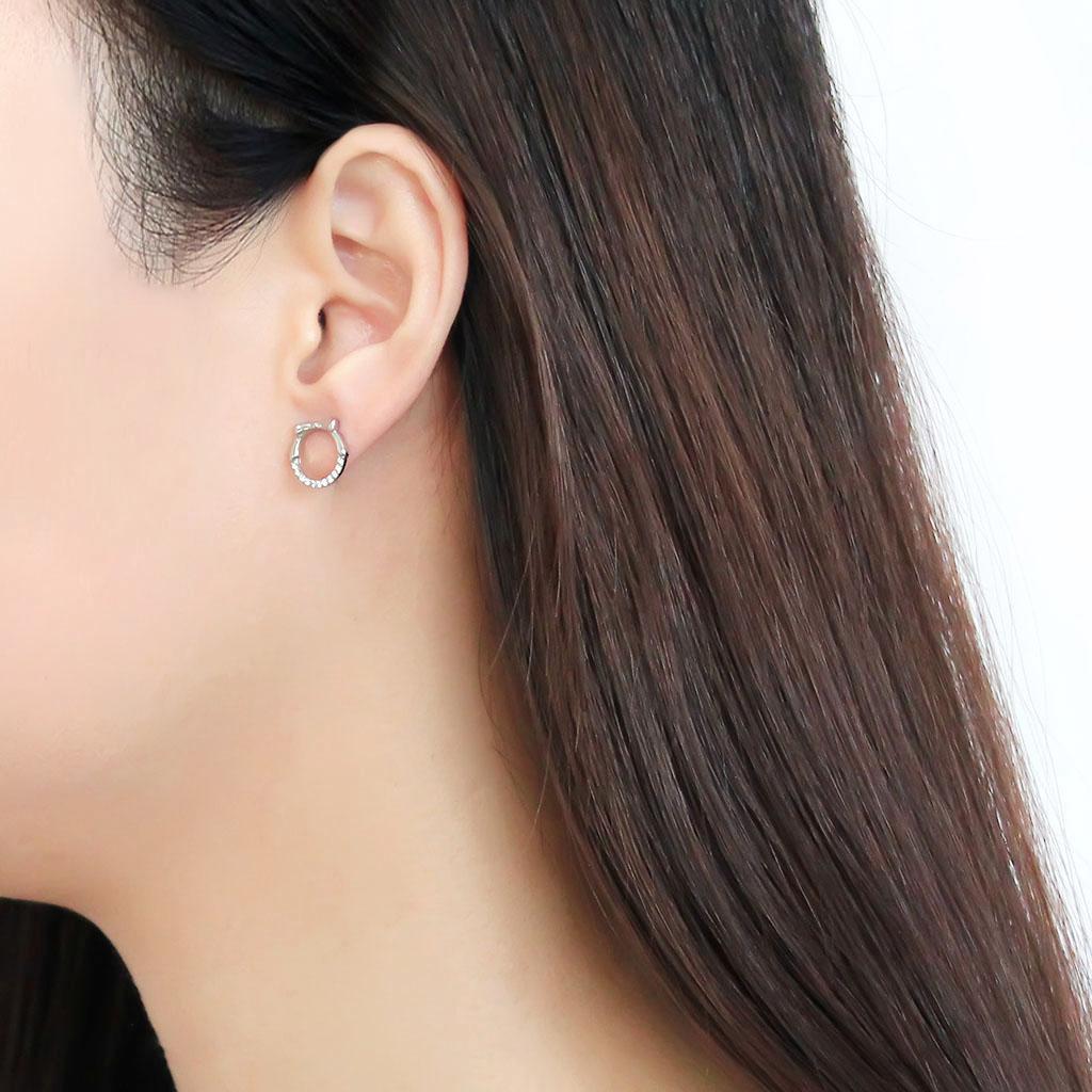 MADA210 - High polished (no plating) Stainless Steel Earrings with AAA Grade CZ in Clear