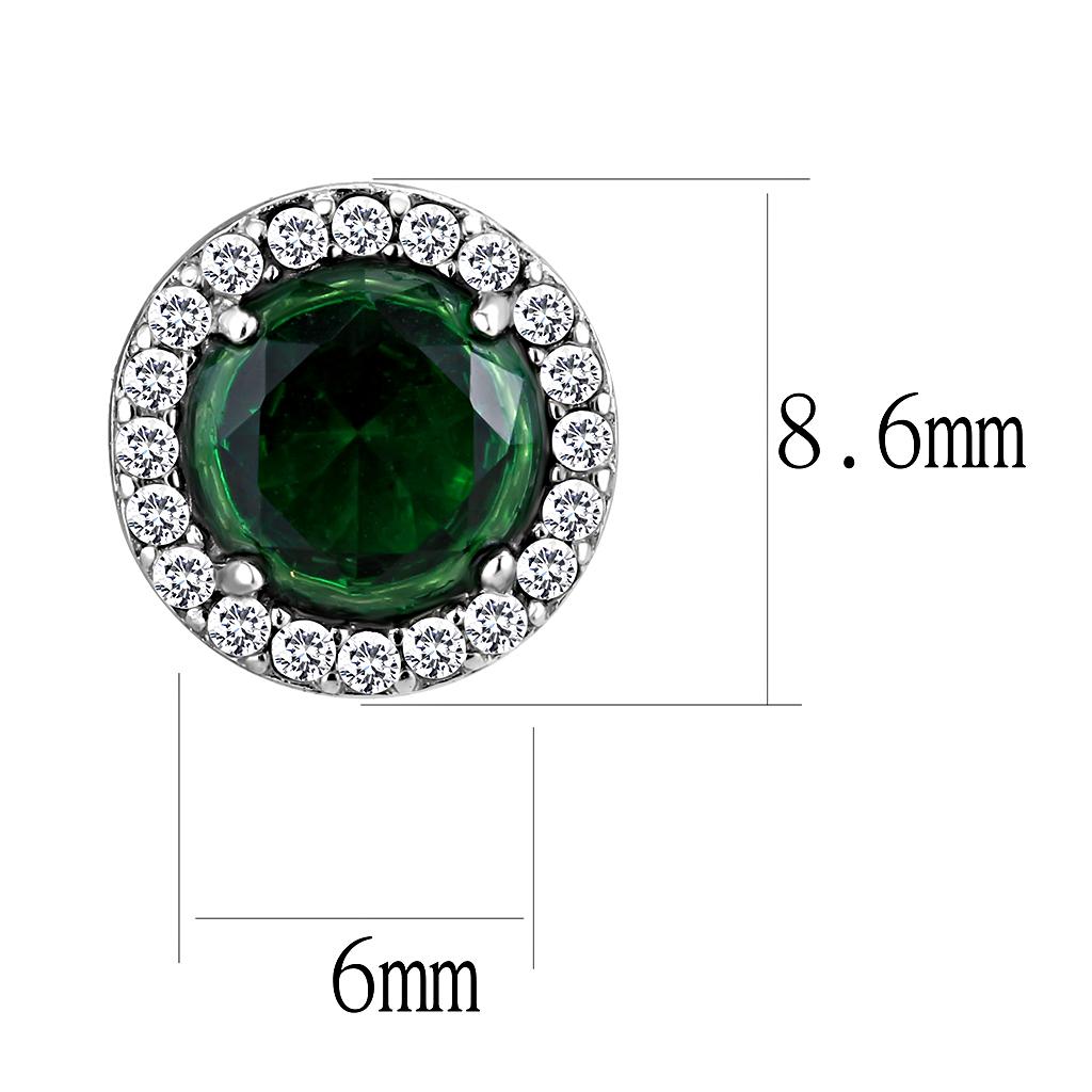 MADA211 - High polished (no plating) Stainless Steel Earrings with Synthetic Synthetic Glass in Emerald