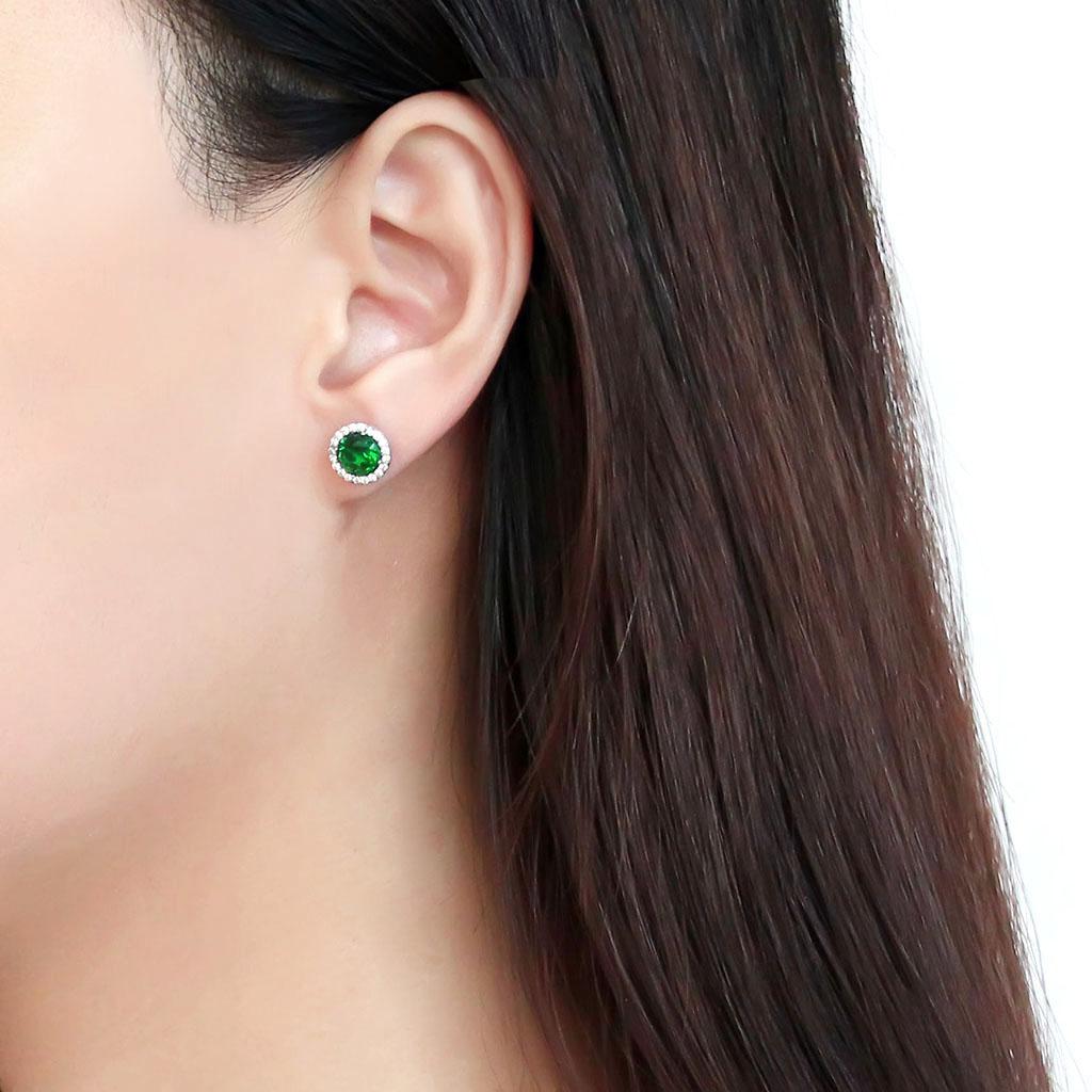 MADA211 - High polished (no plating) Stainless Steel Earrings with Synthetic Synthetic Glass in Emerald